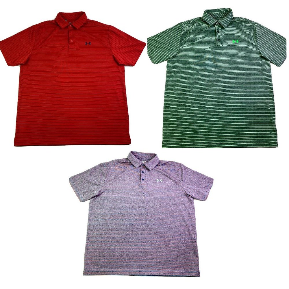 3X Under Armour Red Gray Green Stripe Polos XL